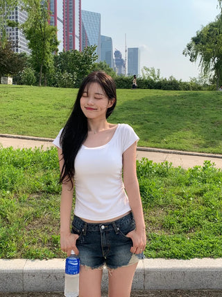 Slim Shirred Short-Sleeve T-Shirt
