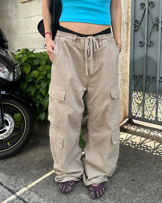 Double cargo pocket cotton pants