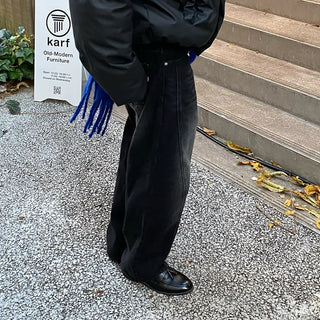 Slit-stitch wide denim pants