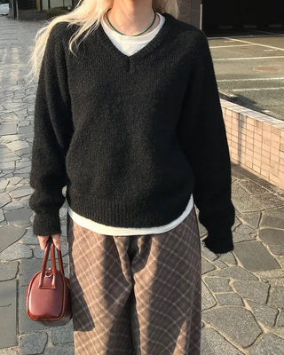 V-neck angora knit