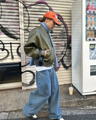 Zip-fly leather blouson jacket