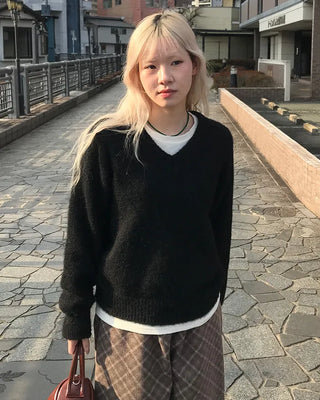 V-neck angora knit