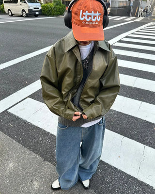 Zip-fly leather blouson jacket