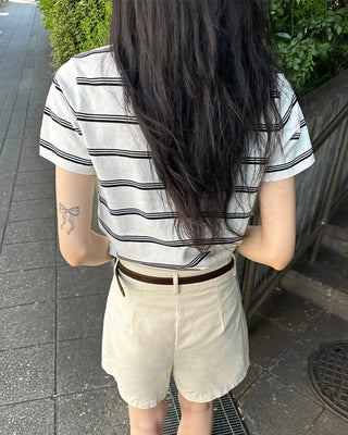 Border Color Slim Fit Short Sleeve Knit