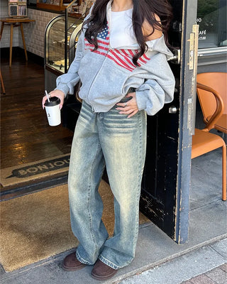 Vintage Whisker Washed Straight Denim Pants