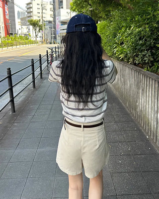 Border Color Slim Fit Short Sleeve Knit