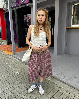 (ORIGINAL) Tartan Check Half Wide Easy Pants