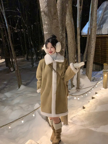 Reversible long sheepskin coat