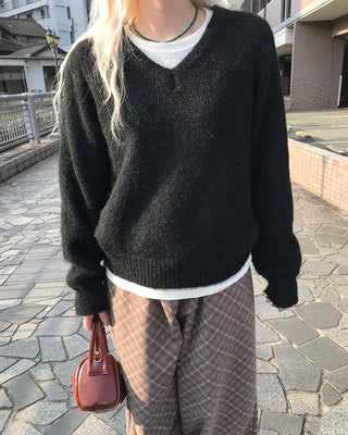 V-neck angora knit