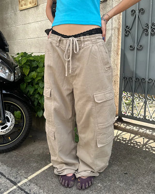 Double cargo pocket cotton pants