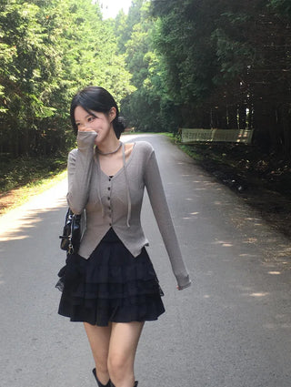 [2-Piece] Slim Tie Cardigan Set