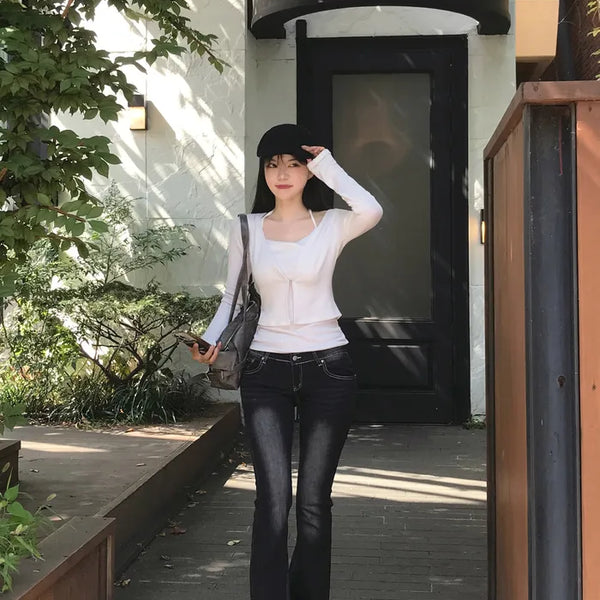 Washed bootcut denim pants
