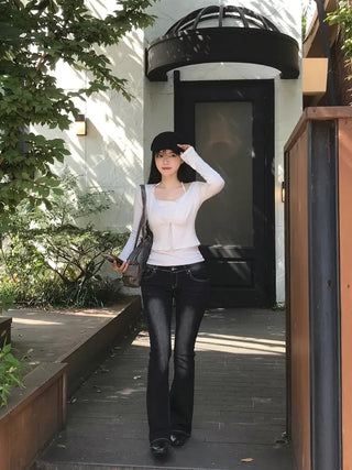 Washed bootcut denim pants