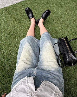 High-waisted flared Bermuda denim pants