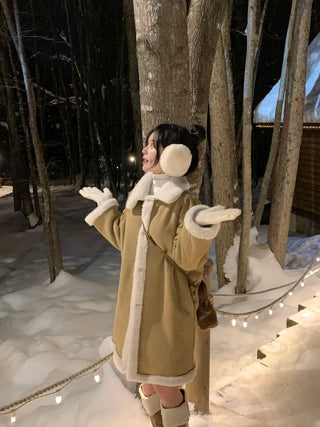 Reversible long sheepskin coat