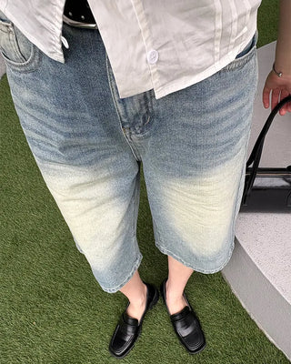 High-waisted flared Bermuda denim pants