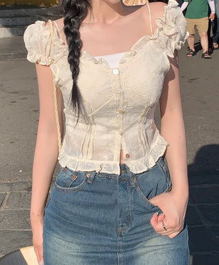 Eyelet Flower Frill Blouse