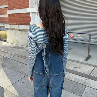 2-Way Round Neck Thin Stripe Long T-Shirt