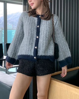 Two-tone gold button cardigan