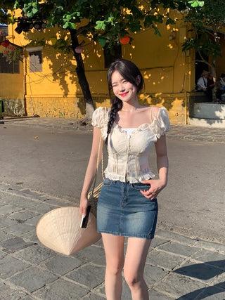 Eyelet Flower Frill Blouse