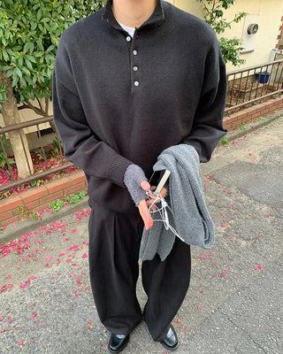 Henley neck wool knit