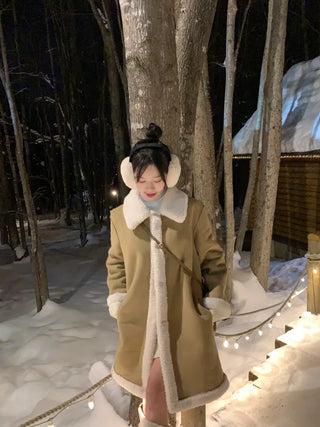 Reversible long sheepskin coat