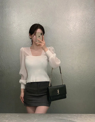 Chiffon knit top blouse