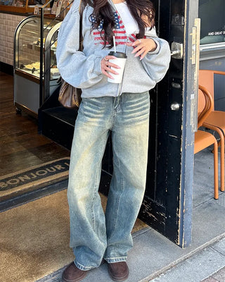 Vintage Whisker Washed Straight Denim Pants