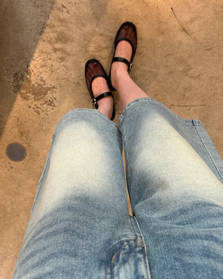 High-waisted flared Bermuda denim pants