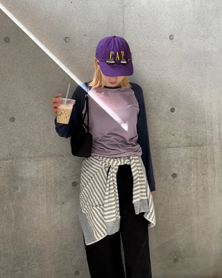 Two-tone raglan Tencel mix long-sleeved T-shirt