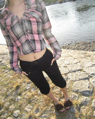 Waist bag elastic gathered side zip capri pants