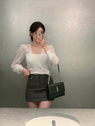 Chiffon knit top blouse