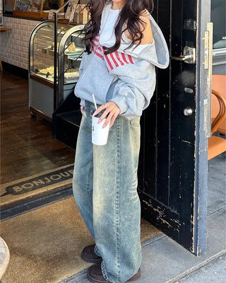 Vintage Whisker Washed Straight Denim Pants