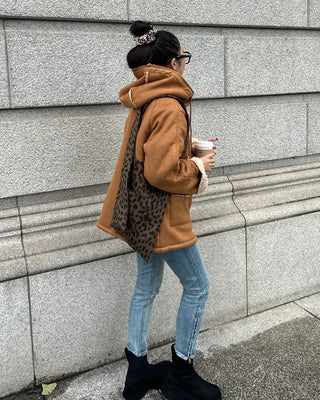 Leopard print one-pocket one-shoulder tote bag