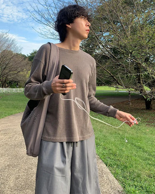 Pigmented waffle long-sleeved T-shirt