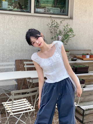 Pleated shirred blouse