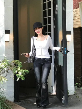 Washed bootcut denim pants