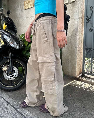 Double cargo pocket cotton pants
