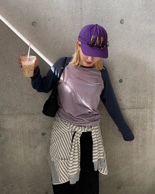 Two-tone raglan Tencel mix long-sleeved T-shirt