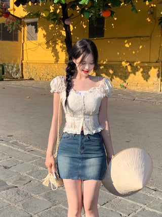 Eyelet Flower Frill Blouse
