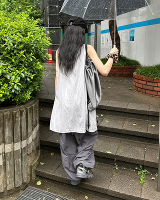 (Unisex) Nylon Wide-Leg Pants with Elastic Waistband
