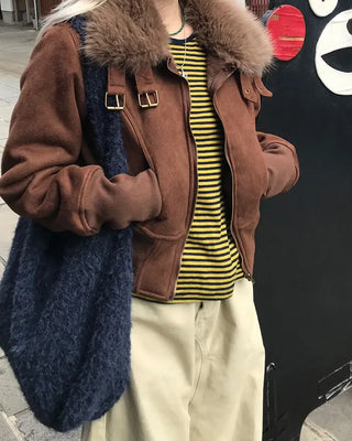 Layered Fur Mouton Jacket