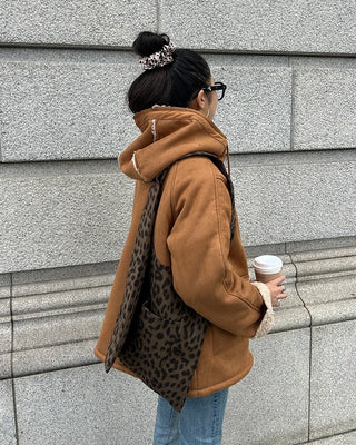 Leopard print one-pocket one-shoulder tote bag