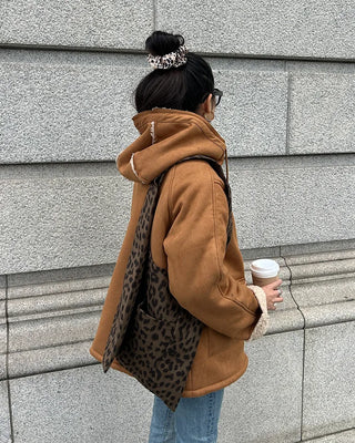 Leopard print one-pocket one-shoulder tote bag