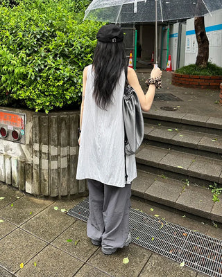 (Unisex) Nylon Wide-Leg Pants with Elastic Waistband