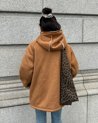 Leopard print one-pocket one-shoulder tote bag