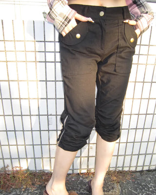 Waist bag elastic gathered side zip capri pants