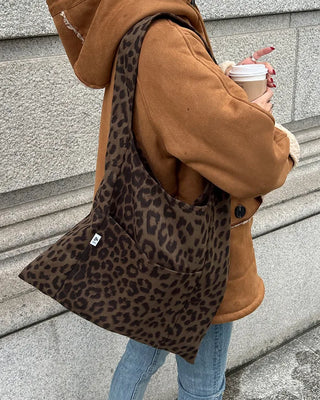 Leopard print one-pocket one-shoulder tote bag