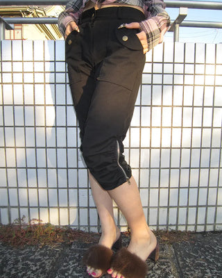 Waist bag elastic gathered side zip capri pants