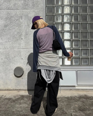 Two-tone raglan Tencel mix long-sleeved T-shirt